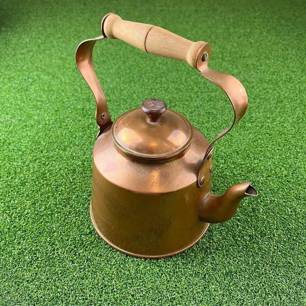 Vintage Copper Tea Kettle with a Wood Handle Made in Portugal